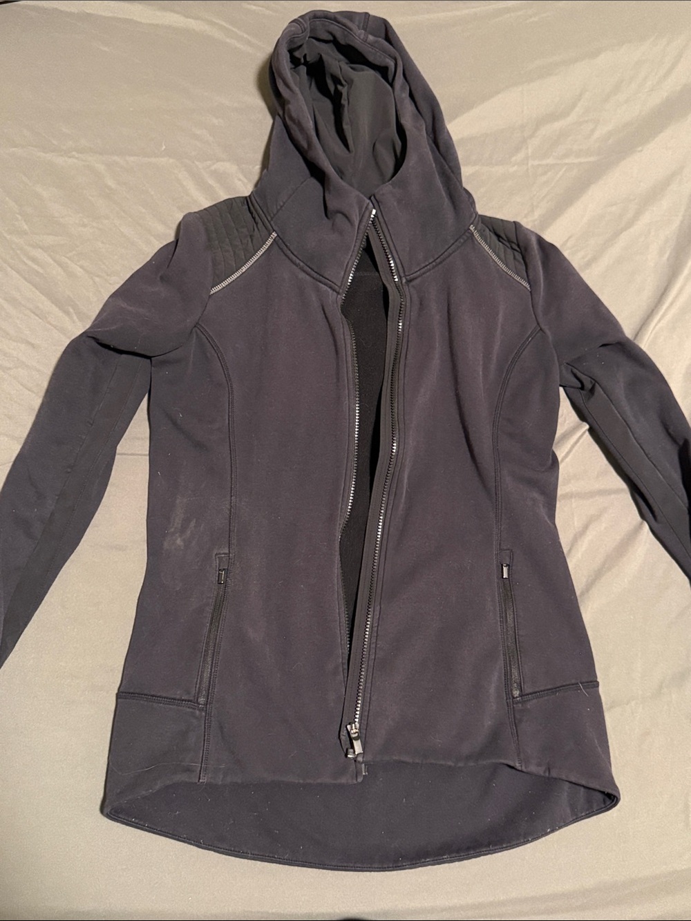 Athleta Navy Hooded Utility Jacket with Zip Pockets